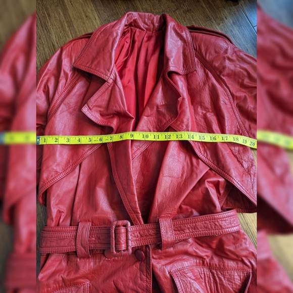 Red Genuine Leather Trenchcoat - Picture 3 of 6